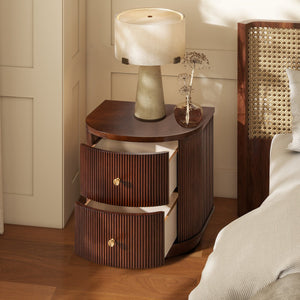 English Elm Jennifer Taylor Home - Valentine Half-Moon 24" 2-Drawer Side Table in Dark Walnut Beech Wood with Fluted Detail & Gold Pulls B2719P280173