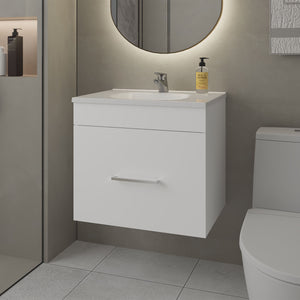 English Elm White 1-Drawer Floating Bathroom Vanity Set with Sink — Bright White Modern Wall-Mount Vanity, Compact Storage and Timeless Design (23.2"W) B062P355542