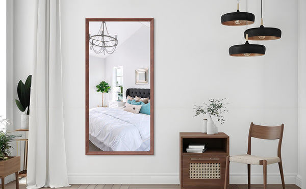 English Elm 60"x30" Oversized Modern Rectangle Bathroom Mirror with Slim Aluminum Frame, Explosion-Proof Glass, Versatile Mounting Options for Vanity, Entryway, Bedroom, Living Room Walnut W708P297663