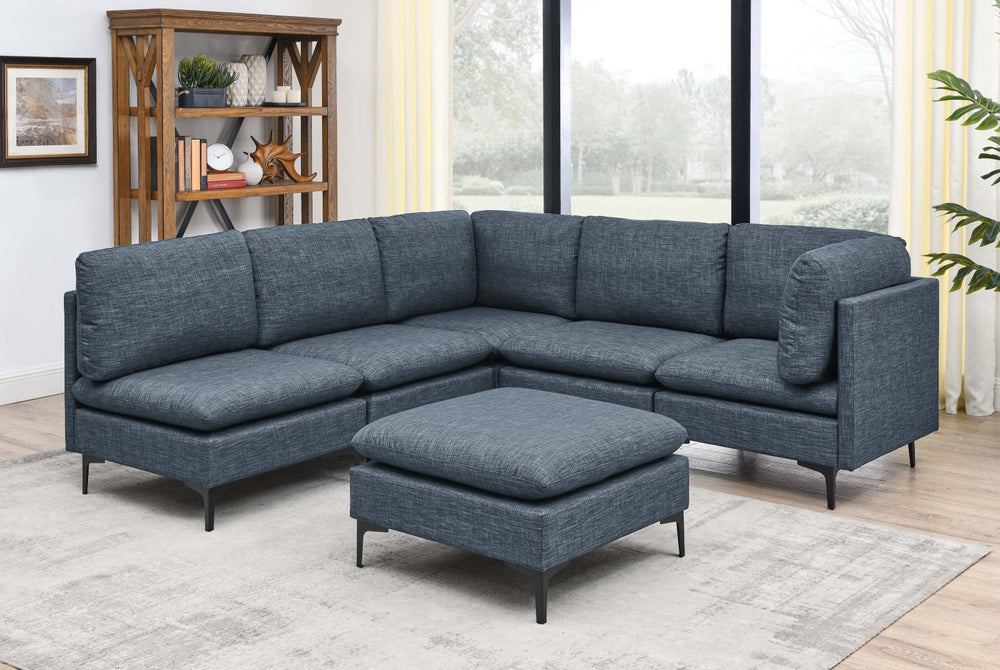 English Elm Linen Upholstered Modular Sectional Sofa with Tall Black Metal Legs for Living Room Dark Blue B2748S00125