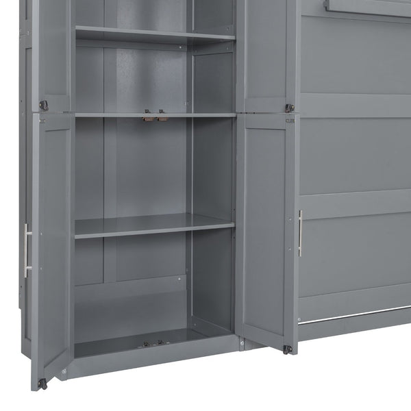 English Elm Queen Murphy Wall Bed with Integrated Wardrobe and Drawers for Studio Spaces LP000876AAE-1