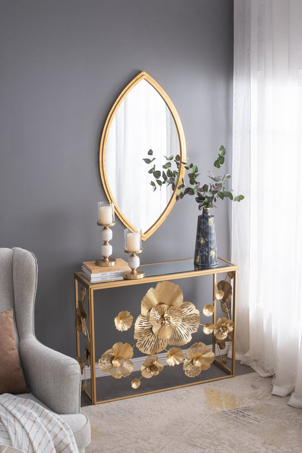 English Elm 23.7x42.8" Gold Frame Decorative Mirror with Elegant Curves for Foyer, Bedroom, Bathroom Accent Decor W2078P399176