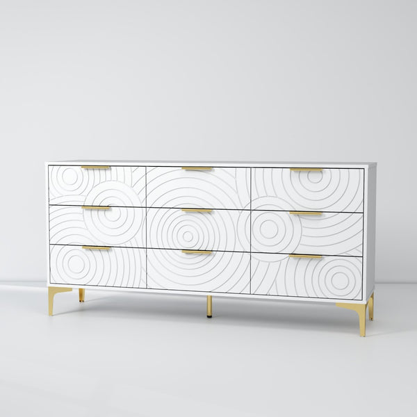 English Elm Modern Nine Drawer Wooden Dresser Wide Storage Chest for Bedroom or Entryway White B2770P494719