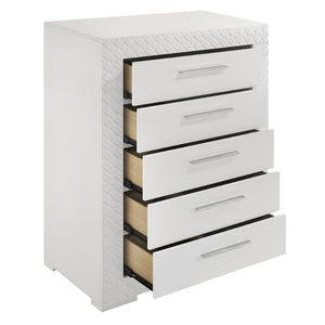 English Elm Pierce Five Drawer Chest with Diamond Emboss Texture and Sleek Contemporary Bedroom Storage Gloss White B062P447671
