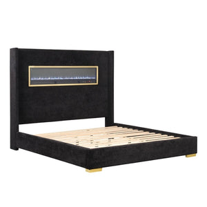 English Elm Contemporary Queen Platform Bed Upholstered Fabric Headboard with Built-in 3d Fireplace B2741P439939
