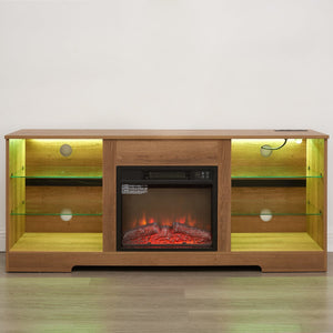 English Elm TV LED Fireplace TV Stand with Bluetooth LED Lights, Remote, USB Charging & Ample Storage, 58" Oak W2275P257558