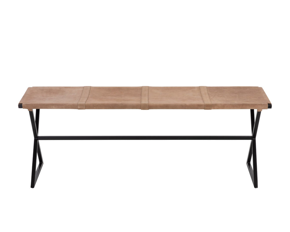 Sunpan ELON Bench - Artisan Light Tan Suede Leather Seating for Modern Entryway, Bedroom, or Living Room 110370