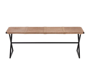 Sunpan ELON Bench - Artisan Light Tan Suede Leather Seating for Modern Entryway, Bedroom, or Living Room 110370