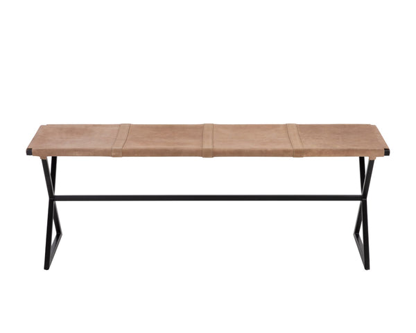 Sunpan ELON Bench - Artisan Light Tan Suede Leather Seating for Modern Entryway, Bedroom, or Living Room 110370