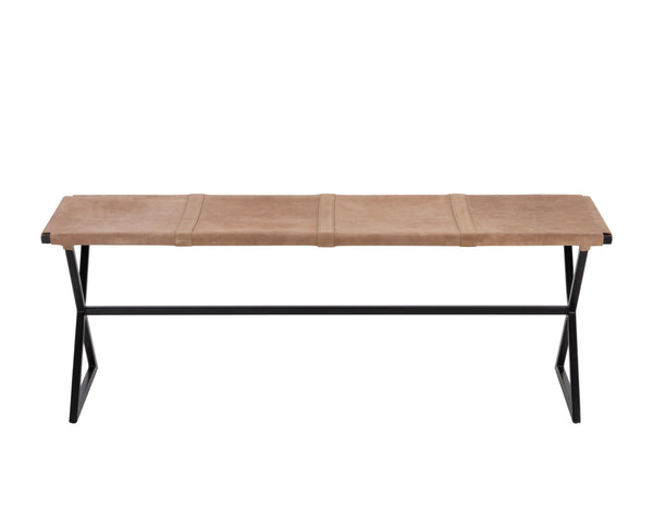 Sunpan Elon Bench - Minimalist Leather Design with Matte Black Base, Handcrafted Elegance for Any Space Suede Light Tan Leather