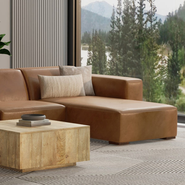 English Elm Rex Right Chaise Sofa Module - Premium Caramel Leather, Modern Design, Customizable Comfort & Style B136P199222-GIGA