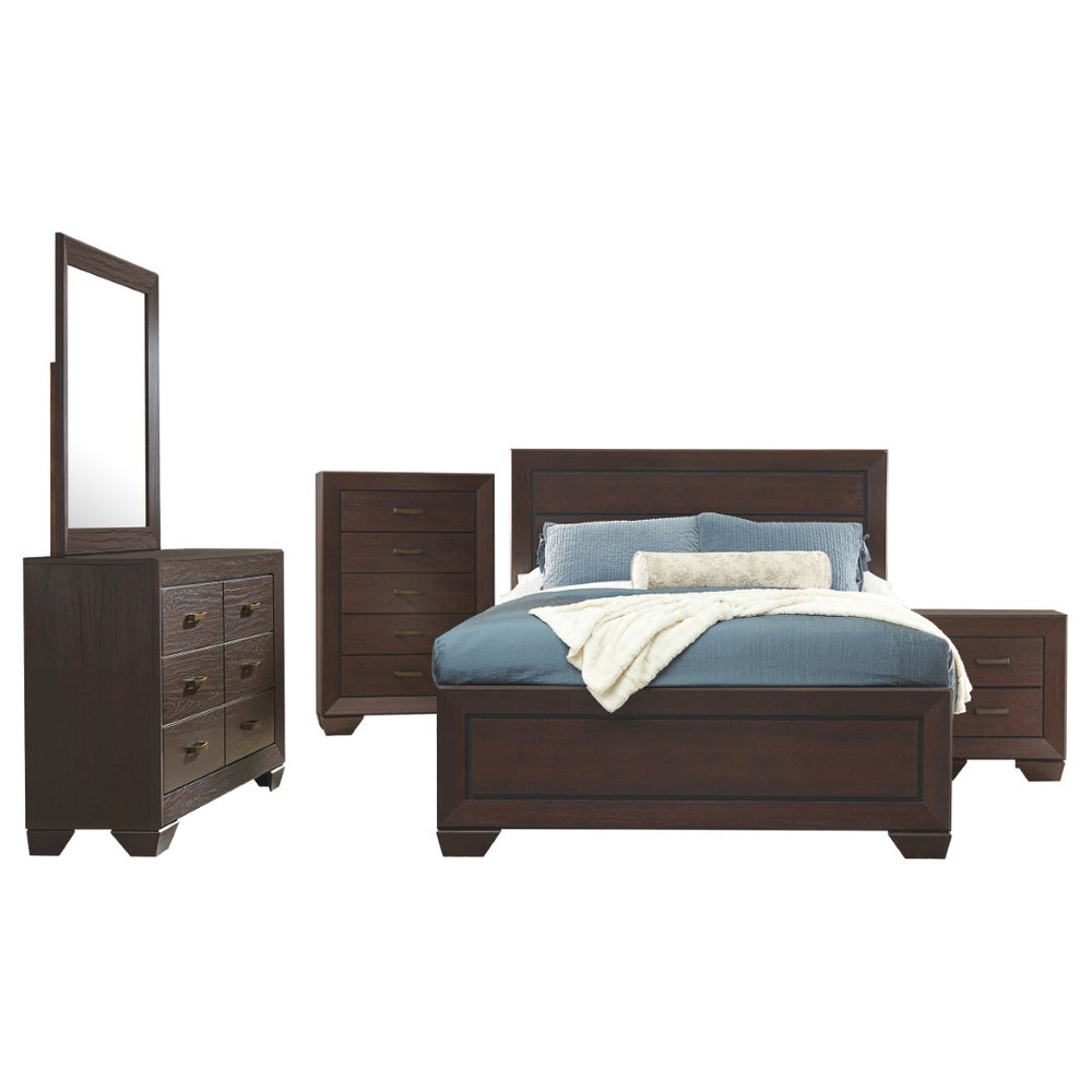 English Elm Carina Queen Bedroom Set Grey Oak Paneled Headboard Nickel Hardware Five Piece Brown B062S00730