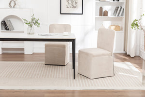 English Elm Linen Modern Dining Chairs Set of 2 — Padded Armless Fabric Side Chairs with Iron Legs, 250lb Capacity Beige W1170P365351