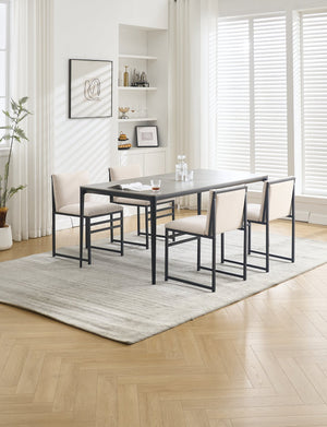 English Elm Modern Upholstered Dining Chairs Set of 2 with Linen-Like Fabric, High-Resilience Foam and Metal Frame Elegant Comfort Ivory W1249P257008