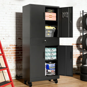 English Elm Metal Rolling Garage Cabinet with Pegboard Door Drawer Locking Storage and Adjustable Shelves T2398P465998