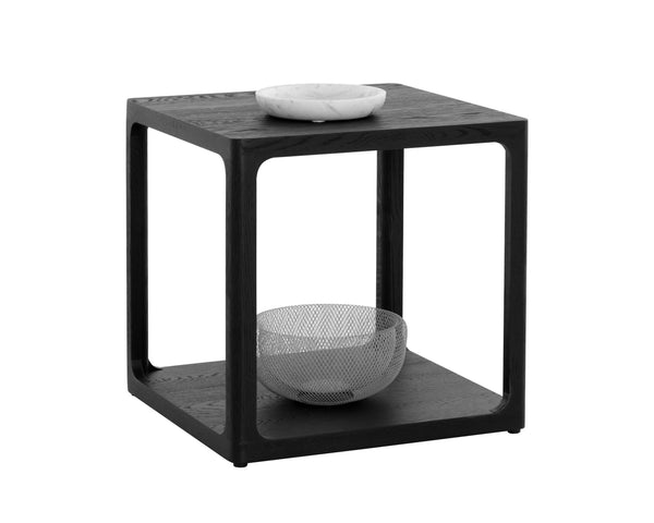 Sunpan Doncaster Side Table - Elegant Solid Oak Design with Adjustable Levelers for Modern Interiors Black