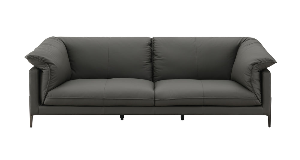 English Elm Tadi Black Top Grain Leather Sofa with Memory Foam & Feather Cushions, KD Metal Legs, Durable Comfort B2726S00263