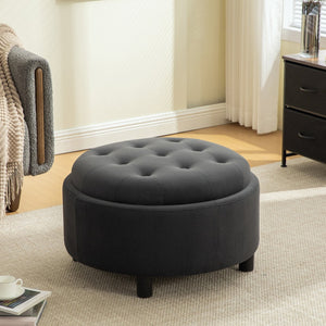 English Elm 29.33"w Fleece Tufted Round Storage Ottoman Reversible Lid Footstool for Living Room Gray W3189P422397