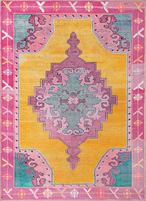 Unique Loom Timeless Thomas Machine Made Medallion Rug Yellow, Green/Ivory/Violet/Orange 7' 7" x 10' 6"