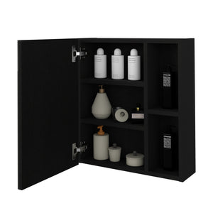 English Elm Lincoln Mirrored Medicine Cabinet with 5 Shelves Black Particle Board, Wall-Mount, 19.5"H x17.7"W B128P322311