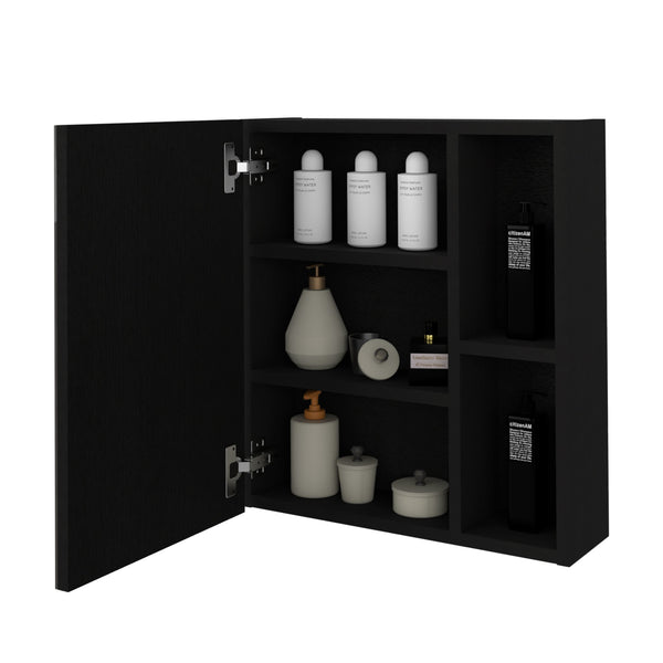 English Elm Lincoln Mirrored Medicine Cabinet with 5 Shelves Black Particle Board, Wall-Mount, 19.5"H x17.7"W B128P322311