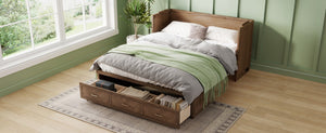 English Elm Queen Cabinet Murphy Bed Pine Wood Frame Geometric Panel Usb Charging Guest Room W504S00306