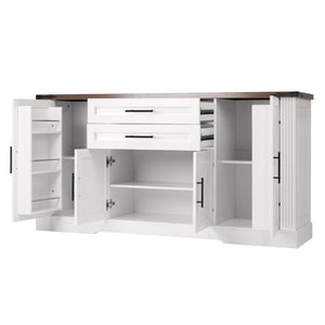 English Elm 63" Fluted Mdf Sideboard with Wood Tone Top Four Doors Three Drawers Dining Storage White W2917S00013