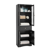 English Elm Tall Bathroom Storage Cabinet, Cabinet With Four Doors and Drawers, Adjustable Shelf, Mdf Board, Black