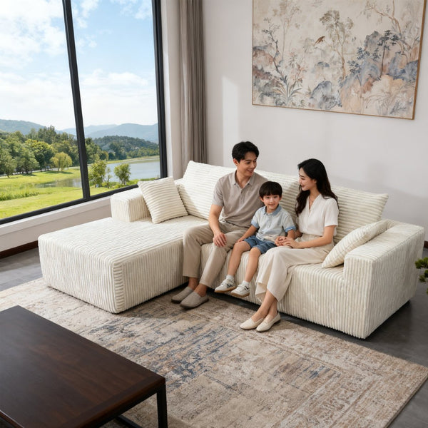 English Elm Corner Modular Sectional Sofa with Plush Fabric Converts to Loveseat or Guest Bed Beige W3064S00001