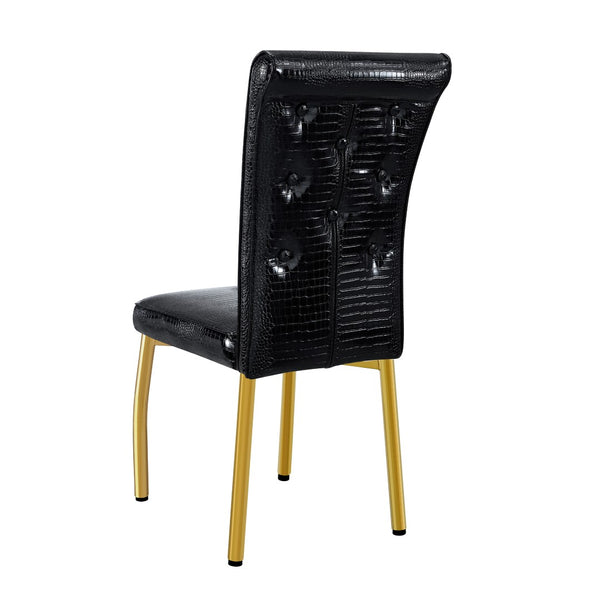 English Elm Set of 4 Glam Faux Leather Dining Chairs with Crystal Buckle and Gold Tone Legs Black+Gold W3226P311061