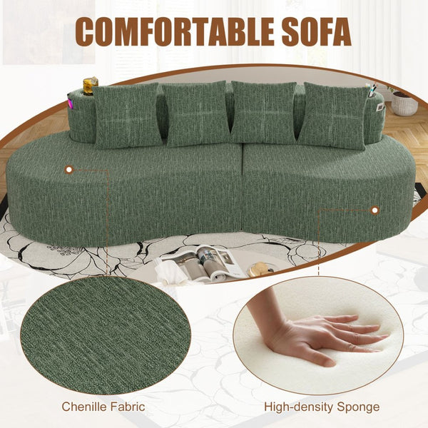 English Elm Modern Half Moon Chenille Sectional Three Seat Curved Sofa for Living Room or Apartment Green W395P435345
