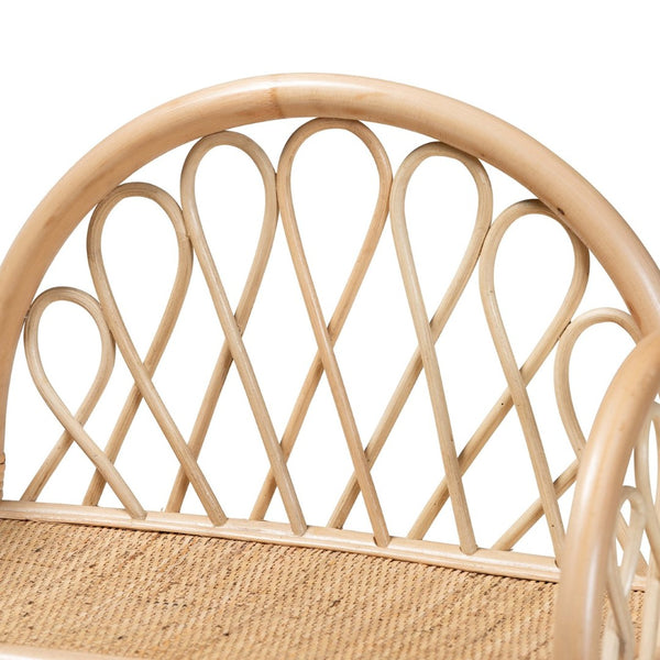 English Elm Modern Woven Rattan Two Tier Display Shelf with Curled Accents for Coastal Boho Decor B2750P470041