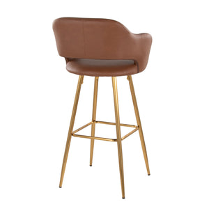 English Elm Margarite 30" Contemporary Barstool Pair in Gold Metal & Brown Faux Leather with Square FootrestMargarite 30" Contemporary Barstool Pair in Gold Metal & Brown Faux Leather with Square Footrest B202S00618
