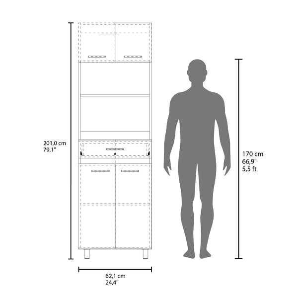 English Elm Kitchen Pantry Tall 4‑Door Cabinet with Drawer and 4 Shelves, Engineered Wood Beige‑White Modern Storage B097P350304