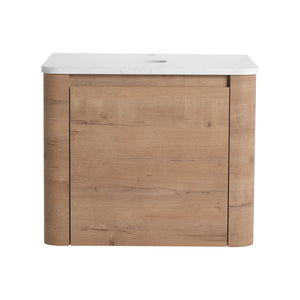 English Elm 24'' Wall-Mounted Bathroom Vanity with Soft-Close Door, Rounded Edges, Plywood Build, Space-Saving Design Imitative Oak W999P348976