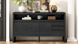 English Elm U_Style 60" Modern Sideboard With 3 Drawers & Open Shelf - Stylish Storage Solution For Home Decor N711P289141B-GIGA