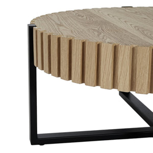 English Elm Round Gear Motif Drum Coffee Table Walnut Mdf Top Iron Base Compact Living Room Accent N770P372354N