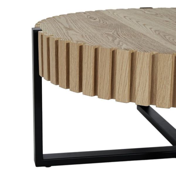 English Elm Round Gear Motif Drum Coffee Table Walnut Mdf Top Iron Base Compact Living Room Accent N770P372354N
