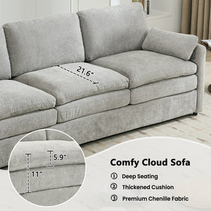 English Elm 89" Plush Chenille 3-Seater Sofa with Double-Layer Cushions, Deep Seating, Removable Lumbar Pillow, Elegant Stitching LIGHT GREY N719P251497R