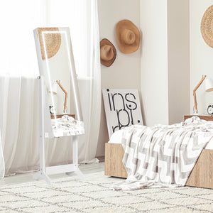 English Elm HOMCOM Lockable Floor Jewelry Armoire with LED Lights, Full-Length Mirror, 100+ Slots & Shelves White W2225P217021