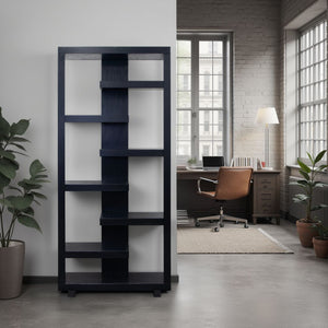 English Elm Laurel Canyon 80" Bookcase — Oak solids & veneers, six alternating shelves, rustic-modern display piece ready Black B108P292284