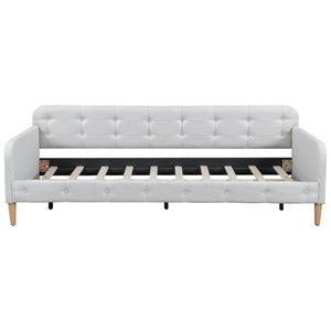 English Elm Twin Linen Upholstered Daybed Button Tufted Sofa Bed for Guest or Bedroom Beige N750P266225K