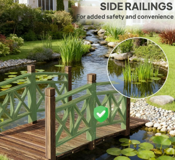 English Elm Garden Arched Wood Footbridge Solid Fir Pine Backyard Pond Creek Zen Outdoor T3971P420736