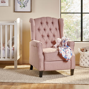 English Elm Christopher Knight Home® - 28" 28" Wide Manual Wing Chair Recliner Light Pink Fabric Push-Back Tufted Diamond Stitch Cozy Elegance 68629.00LBLSH