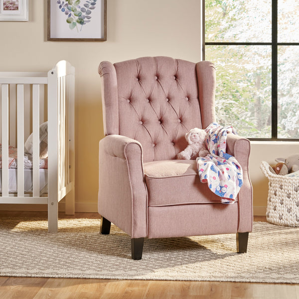 English Elm Christopher Knight Home® - 28" 28" Wide Manual Wing Chair Recliner Light Pink Fabric Push-Back Tufted Diamond Stitch Cozy Elegance 68629.00LBLSH