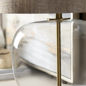 Crestview Collection 28.25"H Elegant Glass Table Lamp With Antiqued Gold Accents & Brown Linen Shade For Timeless Style   Cvazbs129