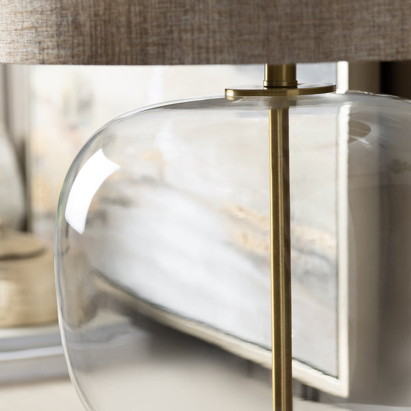 Crestview Collection 28.25"H Elegant Glass Table Lamp With Antiqued Gold Accents & Brown Linen Shade For Timeless Style   Cvazbs129
