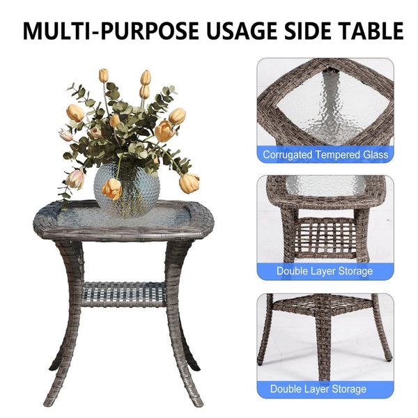 English Elm Jb Outdoor Swivel Rocker Chair Set with Pe Rattan Weave and Tempered Glass Side Table W5382S00010