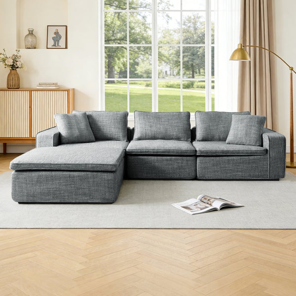 English Elm Cloud Couch Modular 4 Seater Sofa with Washable Linen and Pocket Spring Cushions Dark Gray W1765S00142