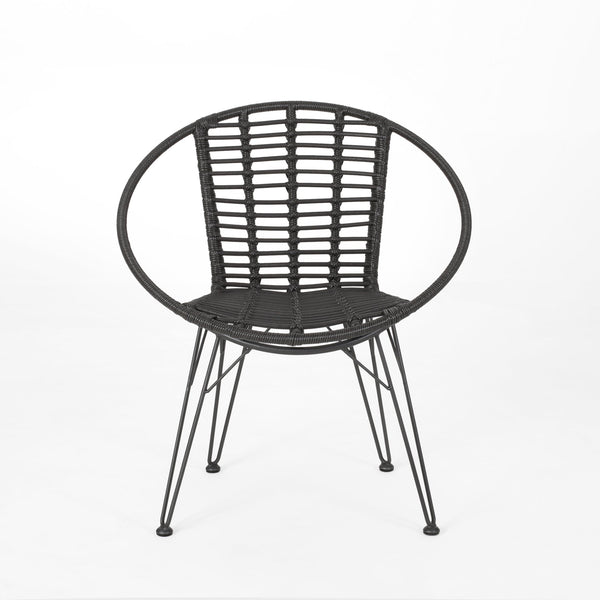 English Elm Christopher Knight Home® - HIGHLAND Grey Rattan Dining Chair with Metal Frame — Cozy Basket Seat, Angled Minimalist Design SEAT65484.00GRY